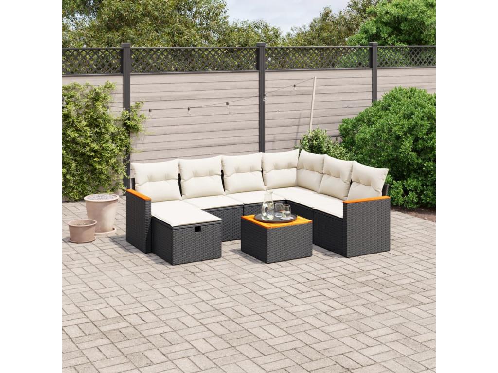 8-piece garden furniture set with cushions, black woven resin ILIZ24912