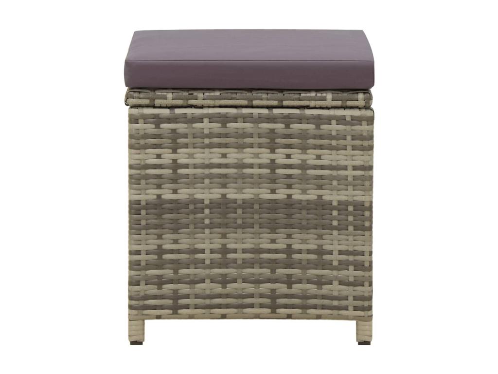 4-piece garden stools with cushions, woven resin, grey, LQOF56868