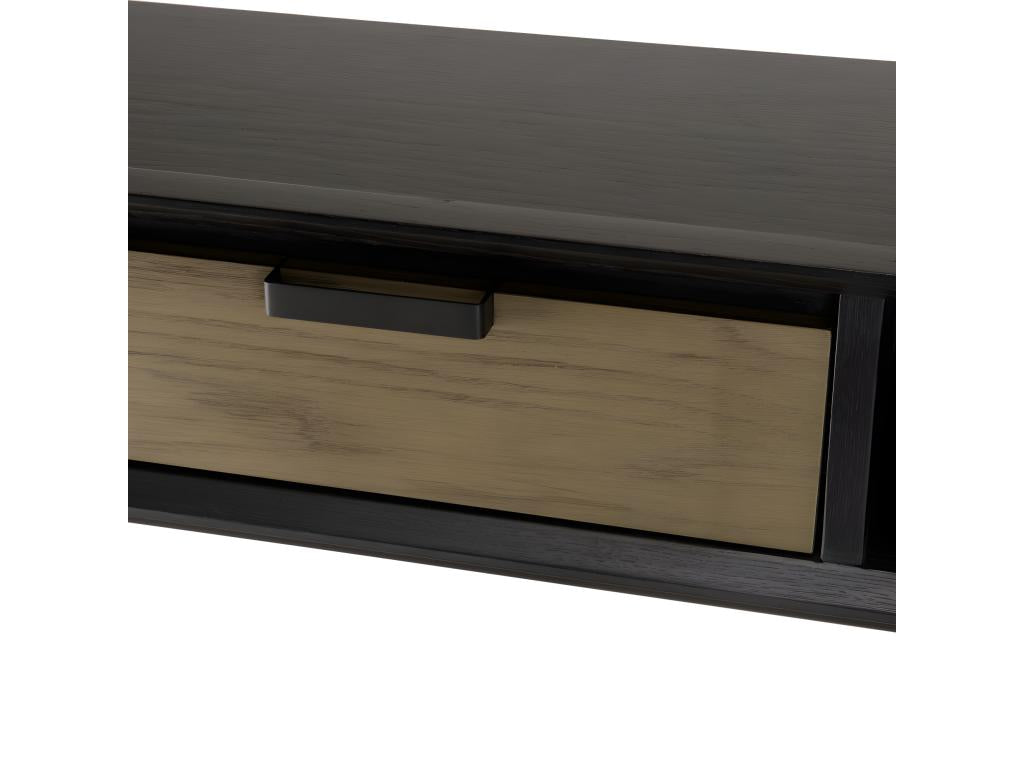 Domopure - Black console table 130x35cm with 2 niches and 1 dark brown drawer, black metal legs MFPX00660