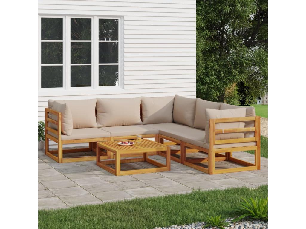 Chicyla 6-piece garden furniture set with cushions, solid wood, VAQS53934