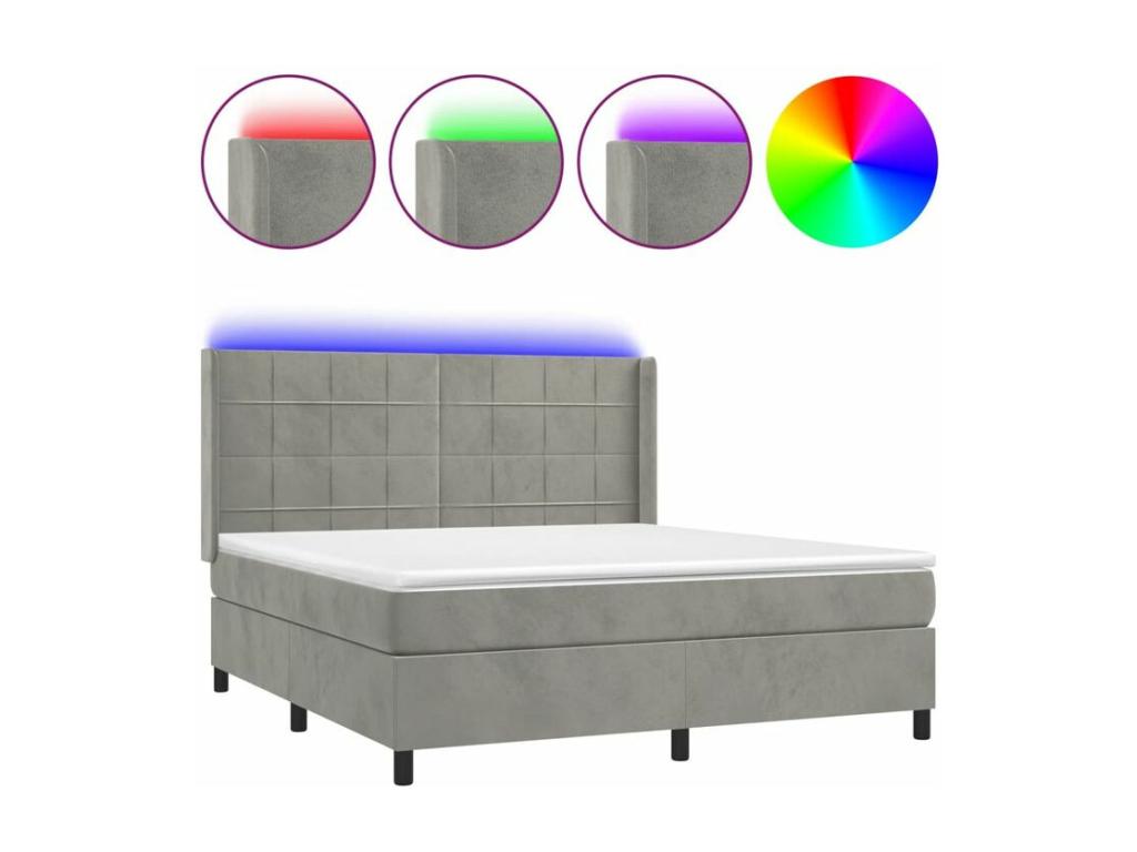 Meublori bed base with mattress and LED light grey 180x200