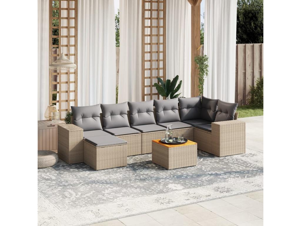 Garden furniture set with cushions, 8 pieces, beige woven resin CMBX38033