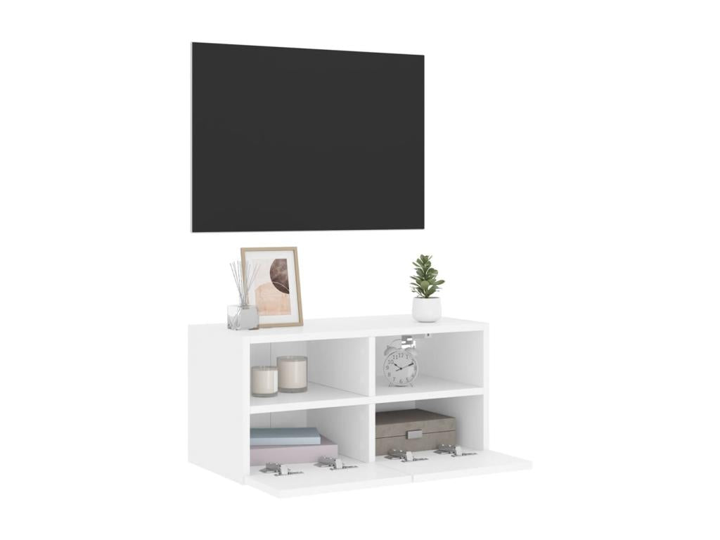 White wall-mounted TV unit, 60x30x30 cm, engineered wood, IWYX55822