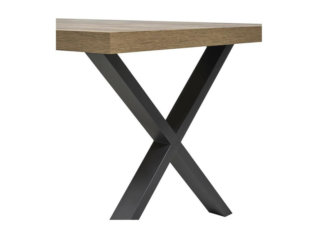 Domopure - 230cm Table, Wood Look, Black Powder-Coated Metal X-Shaped Legs LRBG67950