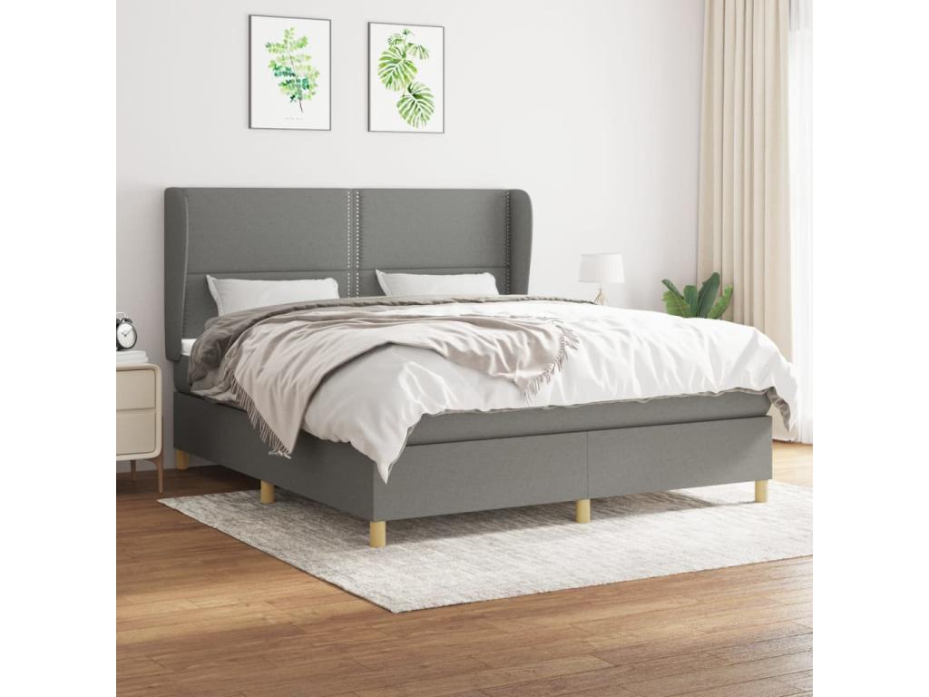 Upholstered bed base with mattress, Dark Grey, 160x200cm, Fabric AUEX64320