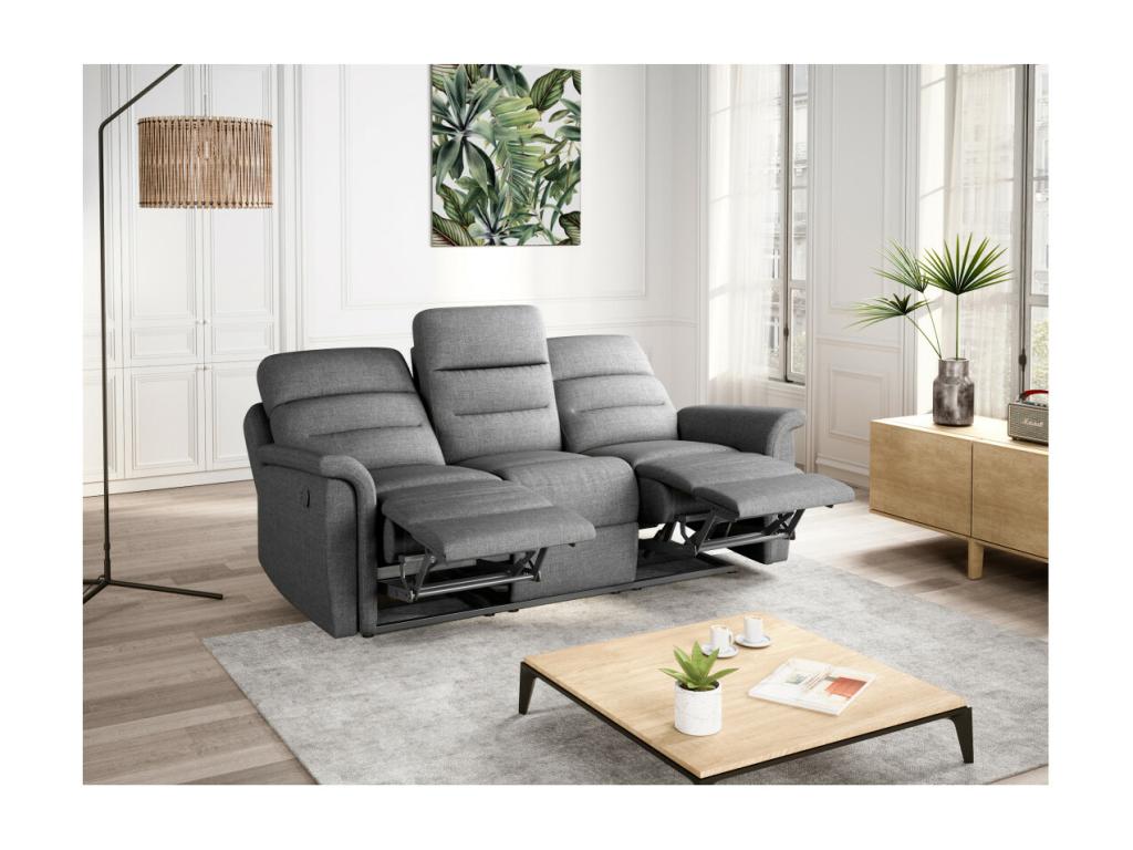 Chicyla 3-Seater Reclining Sofa in Grey Fabric - Light Grey - W191x94x100cm - Chicyla KMYH69713