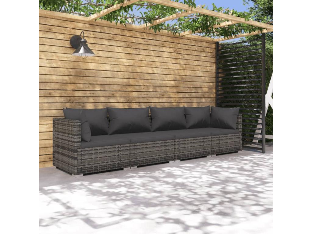 4-piece garden furniture set with cushions, grey wicker resin NXKC49267