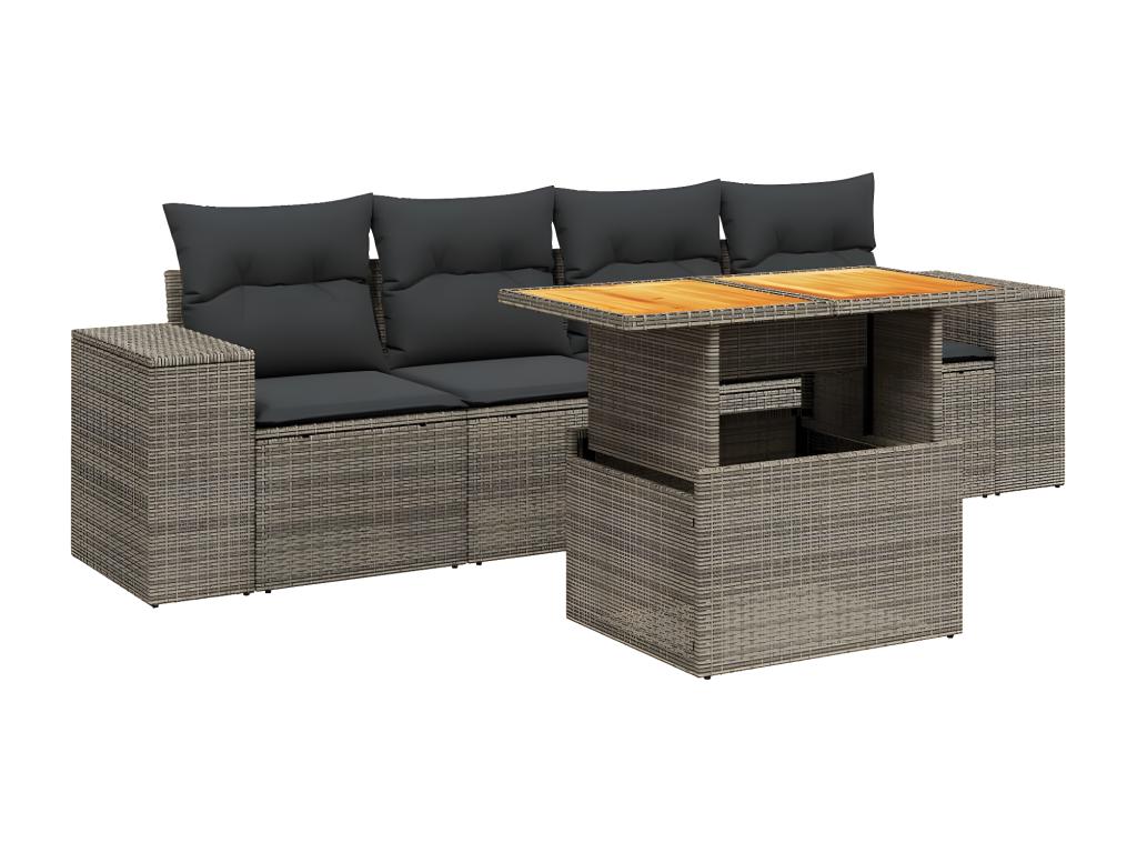 5-piece garden furniture set with grey resin wicker cushions SOSO39471