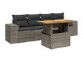 5-piece garden furniture set with grey resin wicker cushions SOSO39471