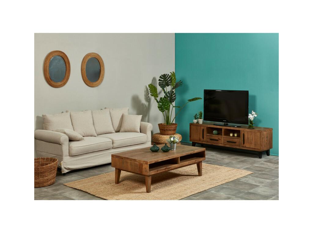Domopure solid wood coffee table with 2 storage compartments - Brown - W 120 x D 70 x H 40 cm YVXJ99337