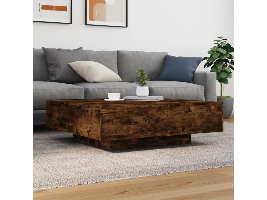 Smoked oak coffee table 100x100x31 cm engineered wood YUHD85101