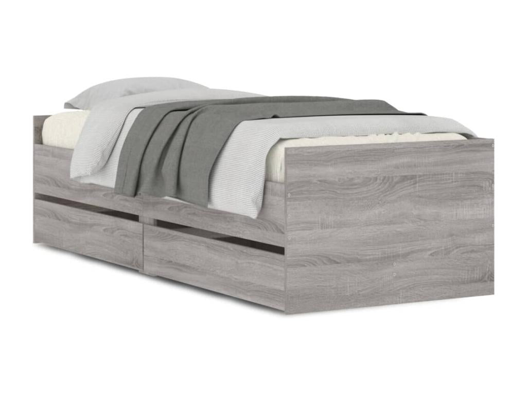 Chicyla bed frame with drawers, grey, 100x200 cm, TCQV83216