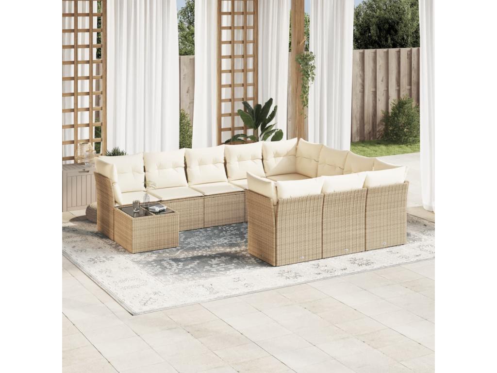 11-piece garden furniture set with beige resin wicker cushions BMBZ86521
