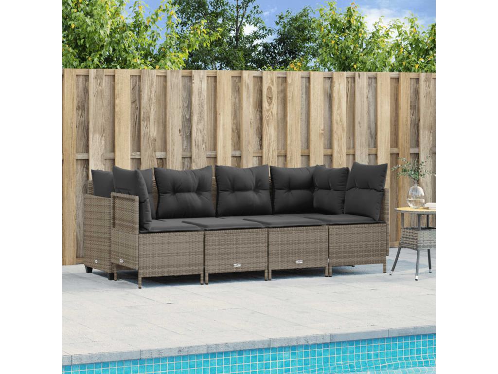 5-piece garden furniture set with grey resin wicker cushions QCTM76616
