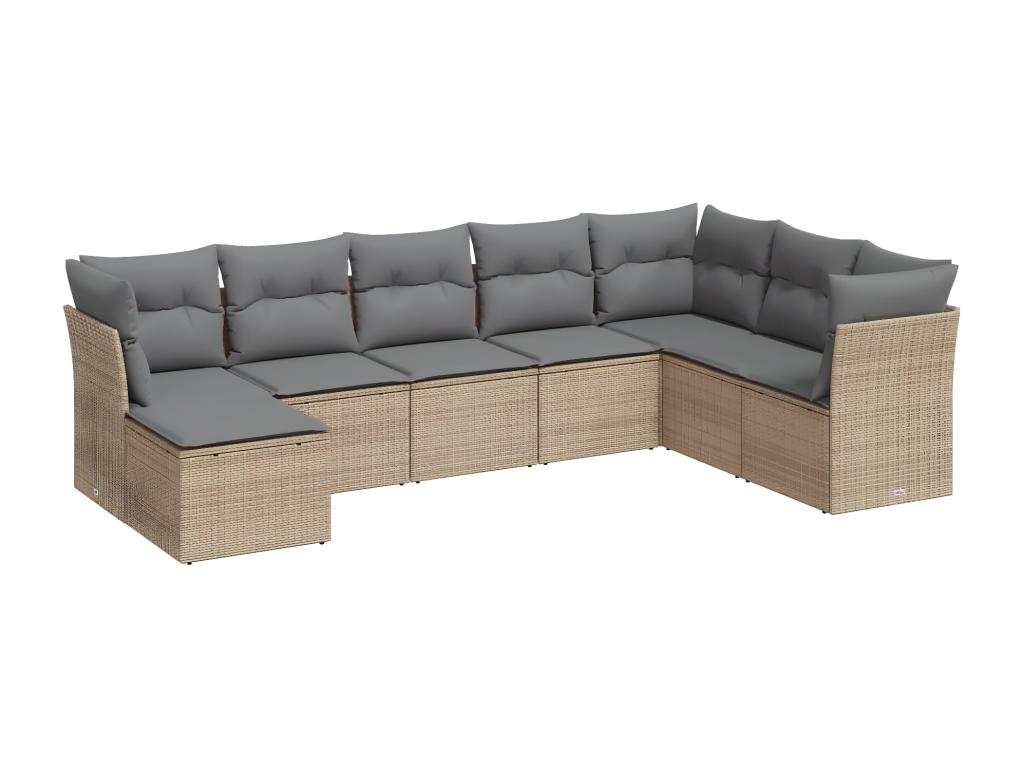 Garden furniture set with cushions, 8 pieces, beige woven resin, SOKK87348