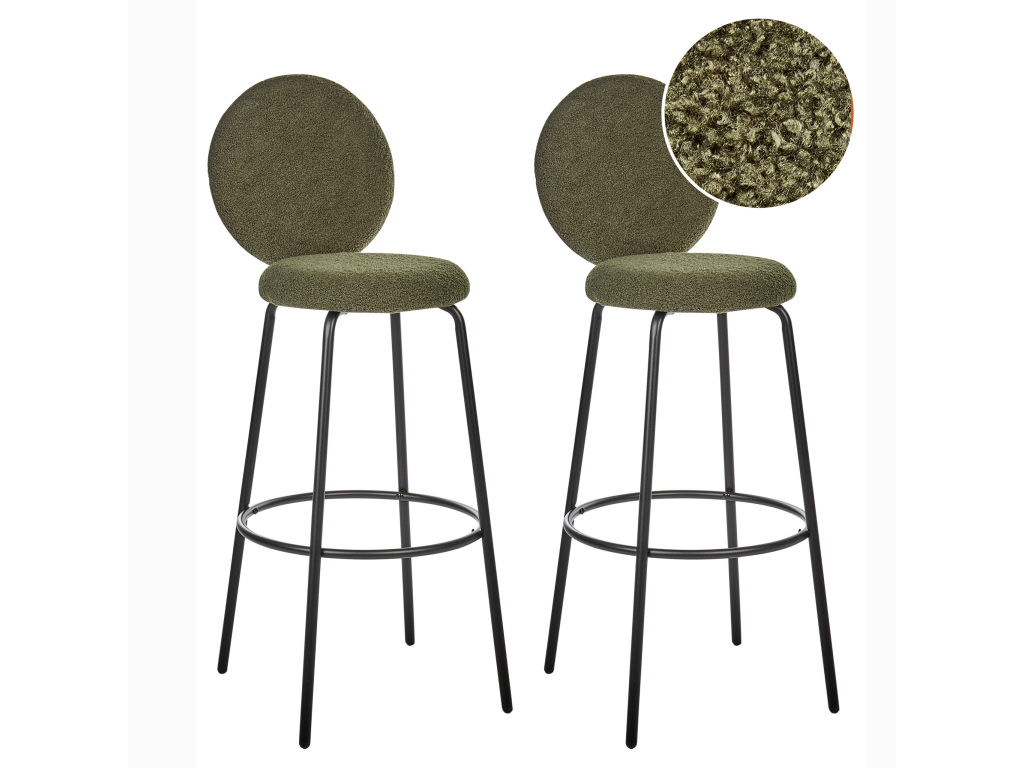 Set of 2 EMERY Bar Stools, Dark Green Bouclé BLNW40053