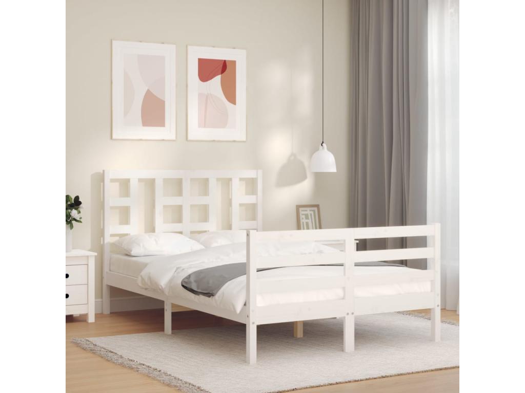 Bed frame with white headboard, small double bed, solid wood DUAY18195
