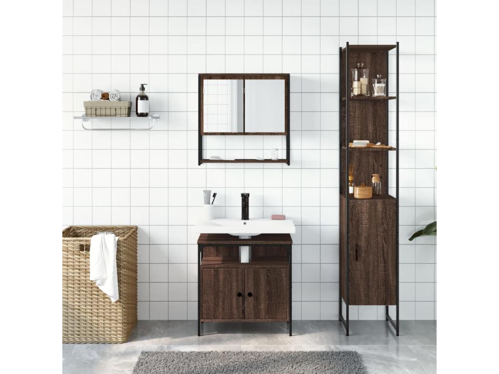 3-piece bathroom furniture set, brown oak finish ELPK88878
