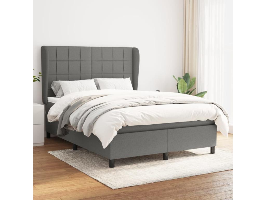 Upholstered bed base with mattress, dark grey, 140x200cm, fabric QABV06010