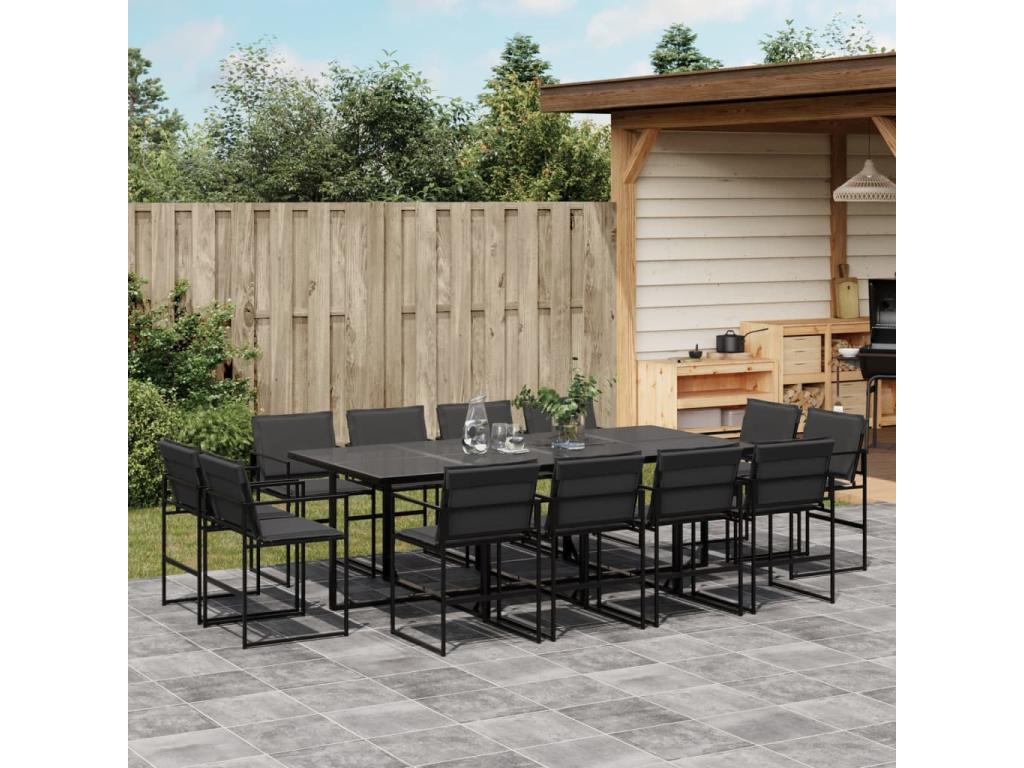 13-piece garden dining set with cushions, black textilene GUKJ09656