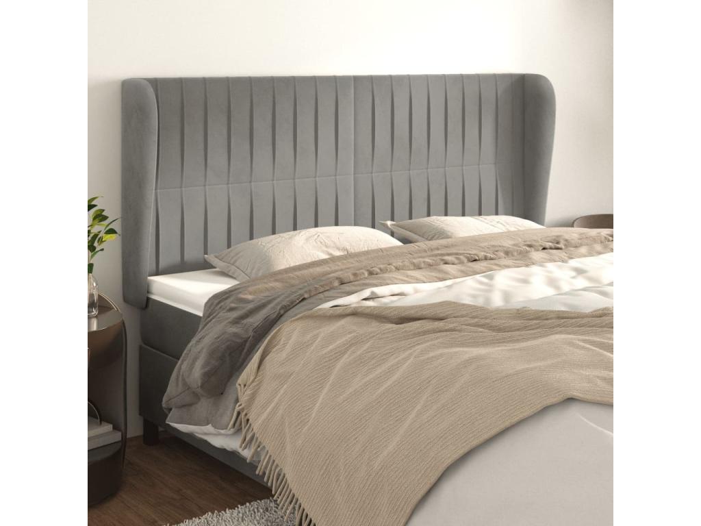 Headboard with wings, light grey, 163x23x118/128 cm, velvet, YXIJ05944