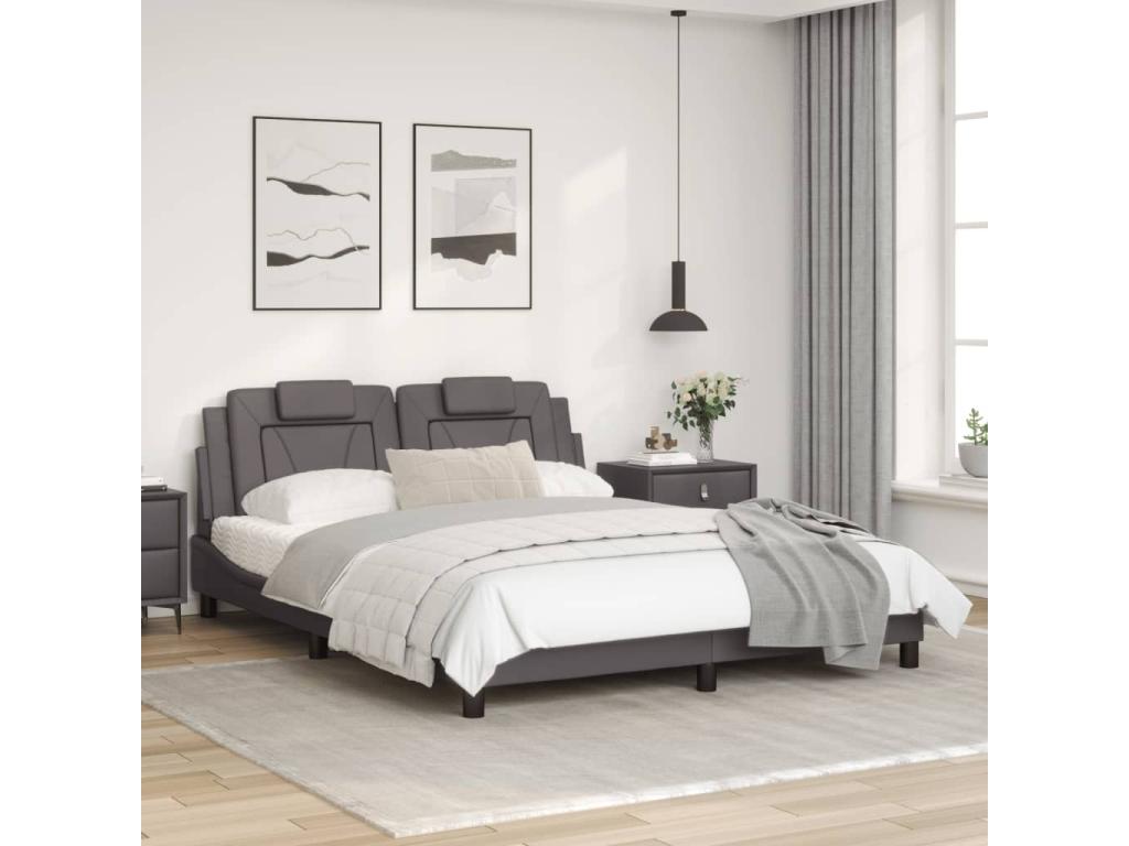 Bed frame with headboard, grey, 160x200 cm, faux leather, PBAP43647