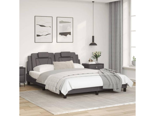 Bed frame with headboard, grey, 160x200 cm, faux leather, PBAP43647
