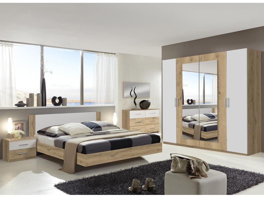 Adult bedroom set, oak beam effect/white - Dimensions 180x200 cm - Chicyla - WHIT19779