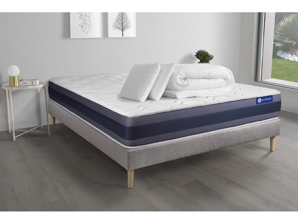 Ready-to-sleep pack: Chicyla 140x200 cm memory foam latex mattress, Chicyla grey bed base, 2 pillows, duvet PSJJ02502