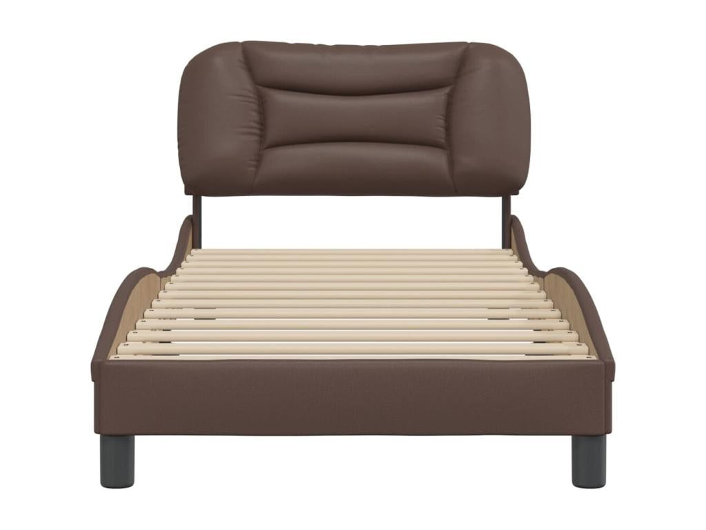 Bed frame with headboard, brown, 90x200 cm, faux leather, RGIQ67593