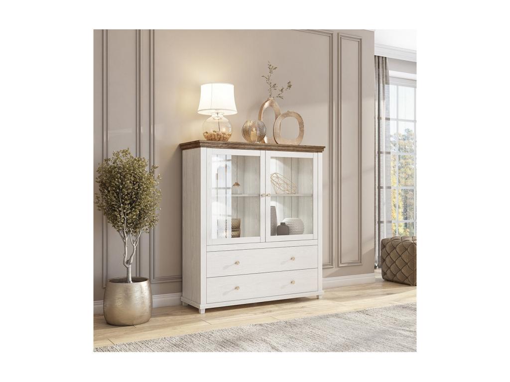 Chicylae Collection Chicyla Sideboard with Integrated LED Lighting - White Ash and Oak Finish - 2 Doors and 2 Drawers PPSQ07808