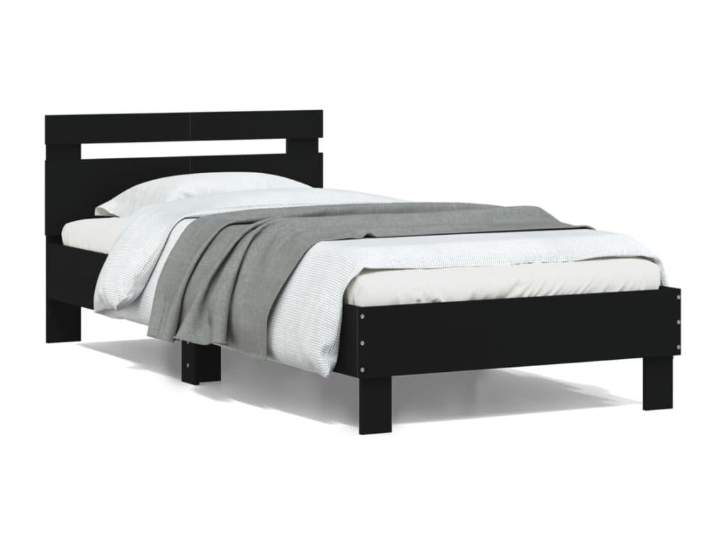 Black bed frame and headboard 100x200 cm engineered wood YUSQ58882