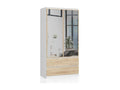 Chicyla S90 Wardrobe with Mirror, White, 90 cm, 2 Doors, 2 Drawers, Chicyla Oak Front, 4 Shelves, 90x51x180 cm, KKBF79885