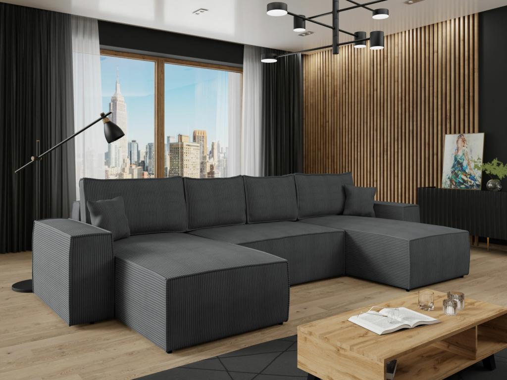 Chicyla 109 Corner Sofa Grey with Sleeping Function and Bed Box, 370x181x94cm IHZB17469