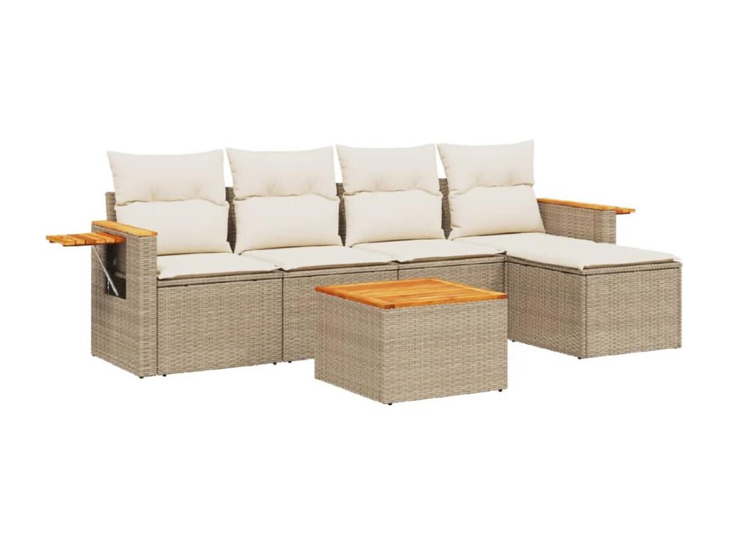6-piece beige resin wicker garden furniture set with cushions PLIY61217