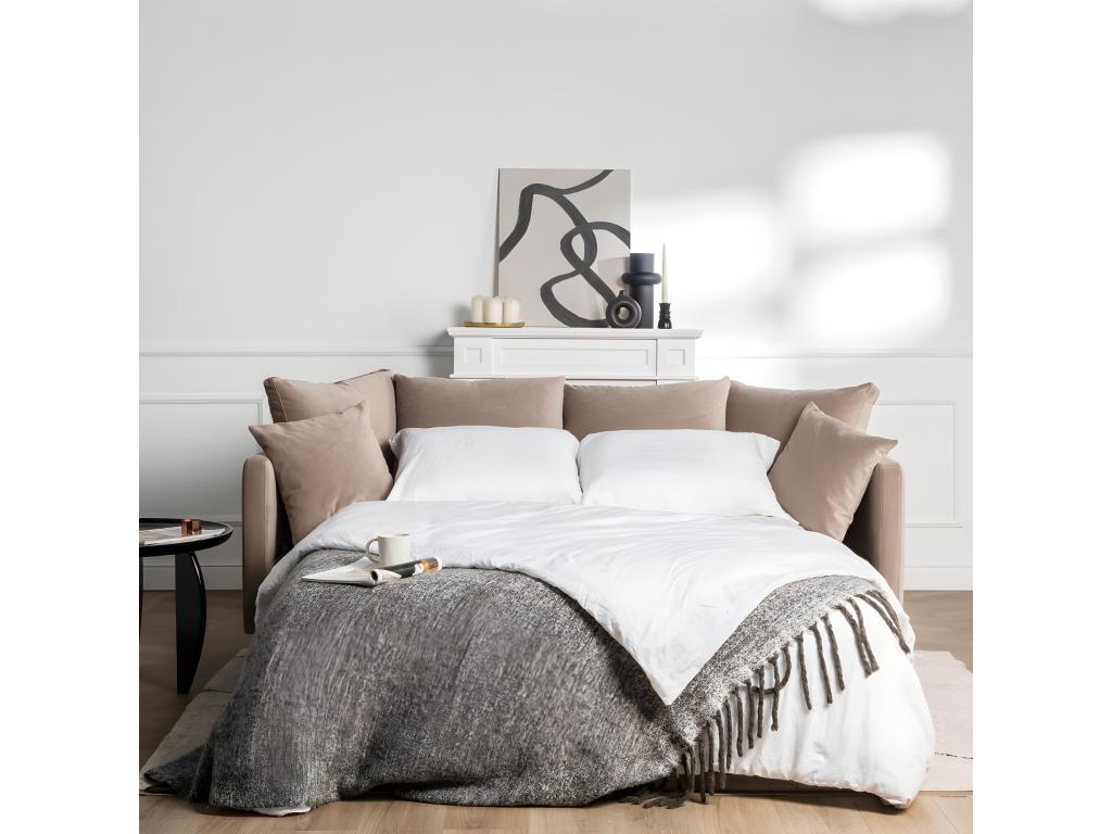 Domopure - 4-seater convertible sofa in velvet with black hairpin legs - Beige YFBK14305