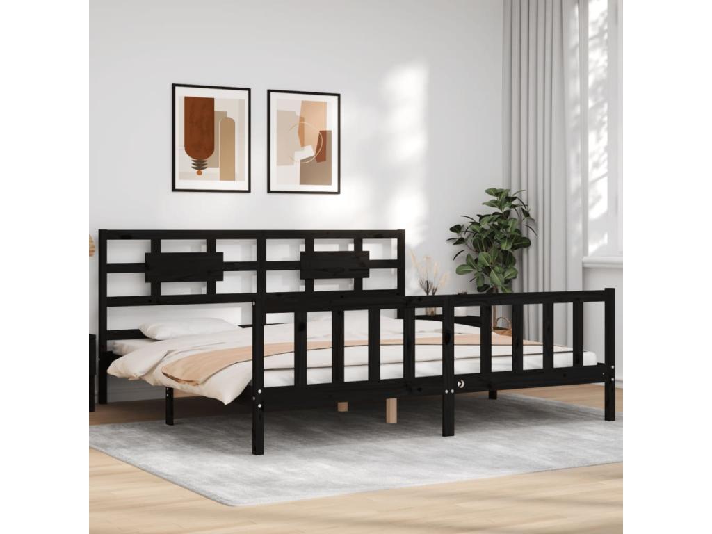 Bed frame with black headboard 200x200 solid wood YGQZ20385