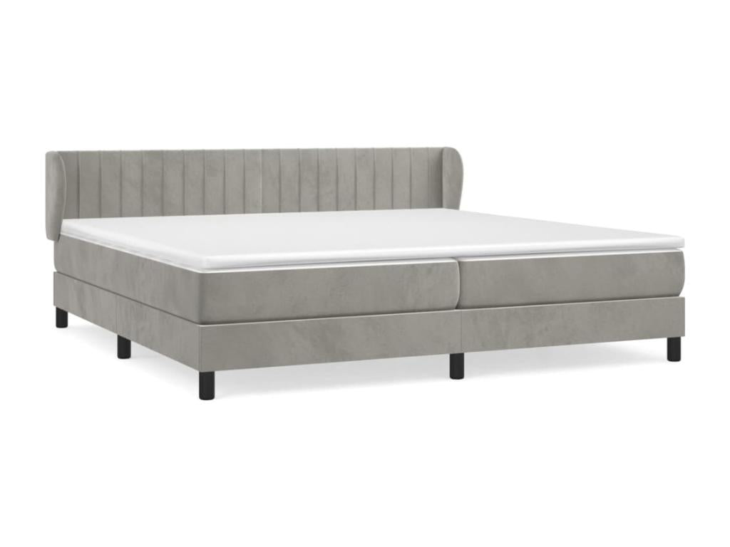 Upholstered bed base and mattress, light grey, 200x200cm, velvet, FJJQ05041