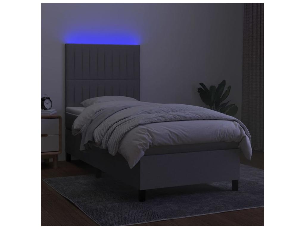 Domopure bed base and mattress with LED, light grey, 100x200 cm, VLKC69392