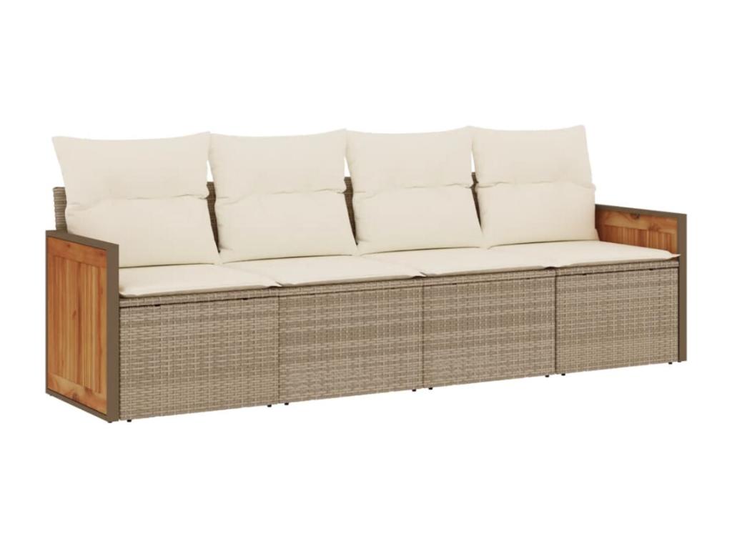 Garden furniture set with cushions, 4 pieces, beige woven resin SNHO53101
