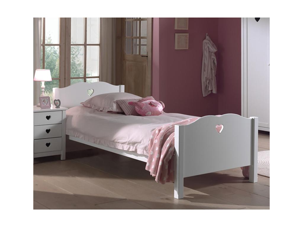 Chicyla - 90x200cm White Bed with Heart Pattern and Slatted Base GBRO24825