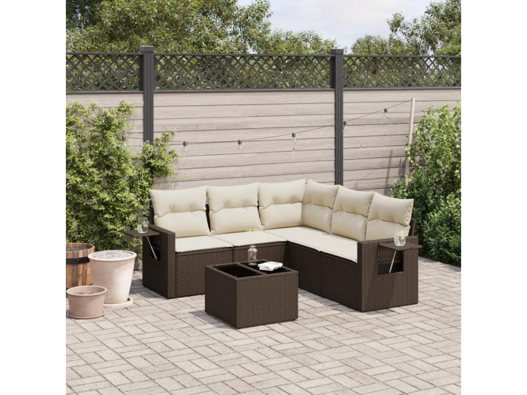 6-piece brown resin wicker garden furniture set with cushions YBNP17606