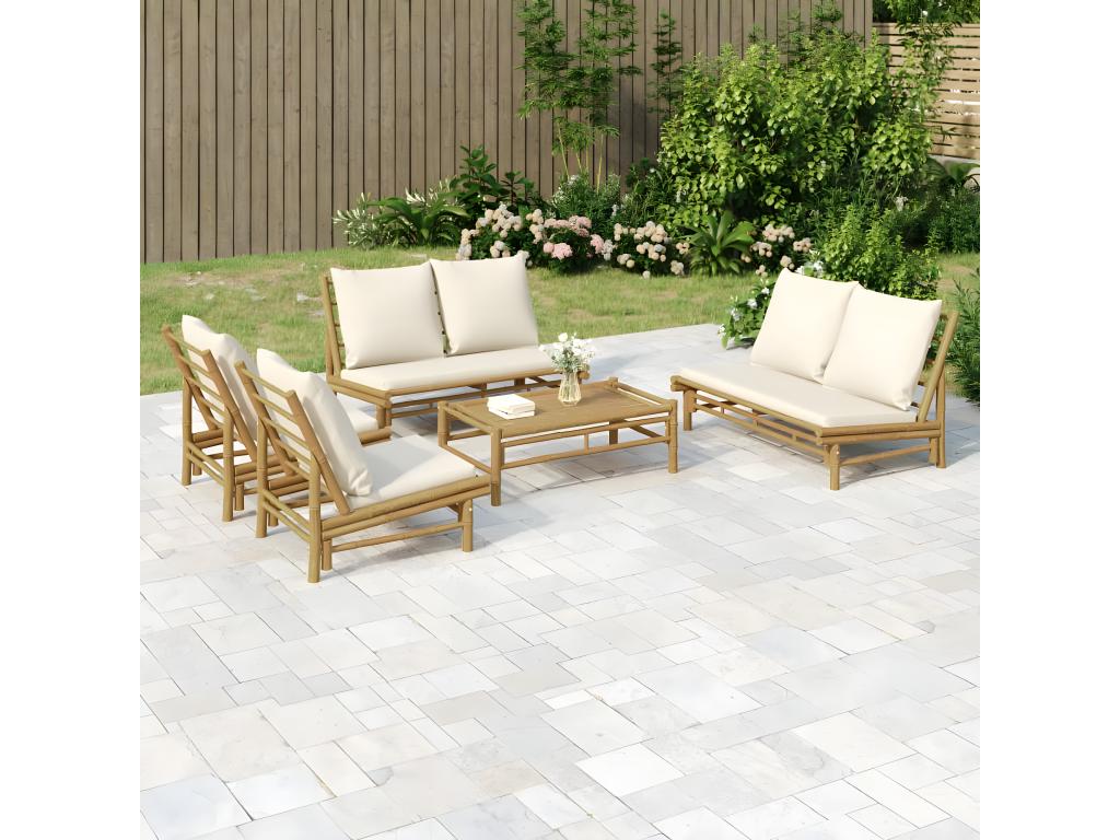 5-piece garden furniture set with cream-white cushions by Meublori