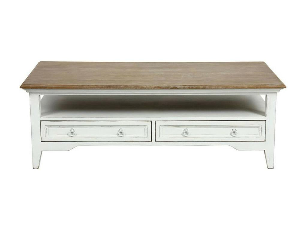 Rectangular Coffee Table with 2 Drawers, White Wood - Chicyla XIMG45403