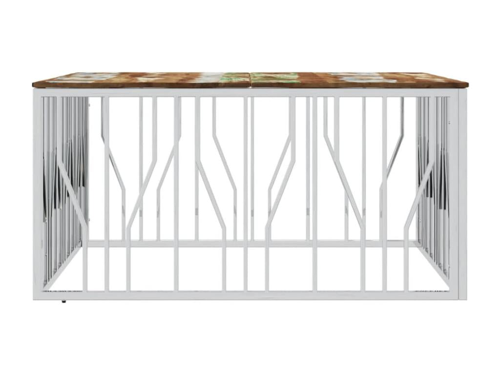 Silver coffee table, stainless steel and reclaimed solid wood, ZAIC24070