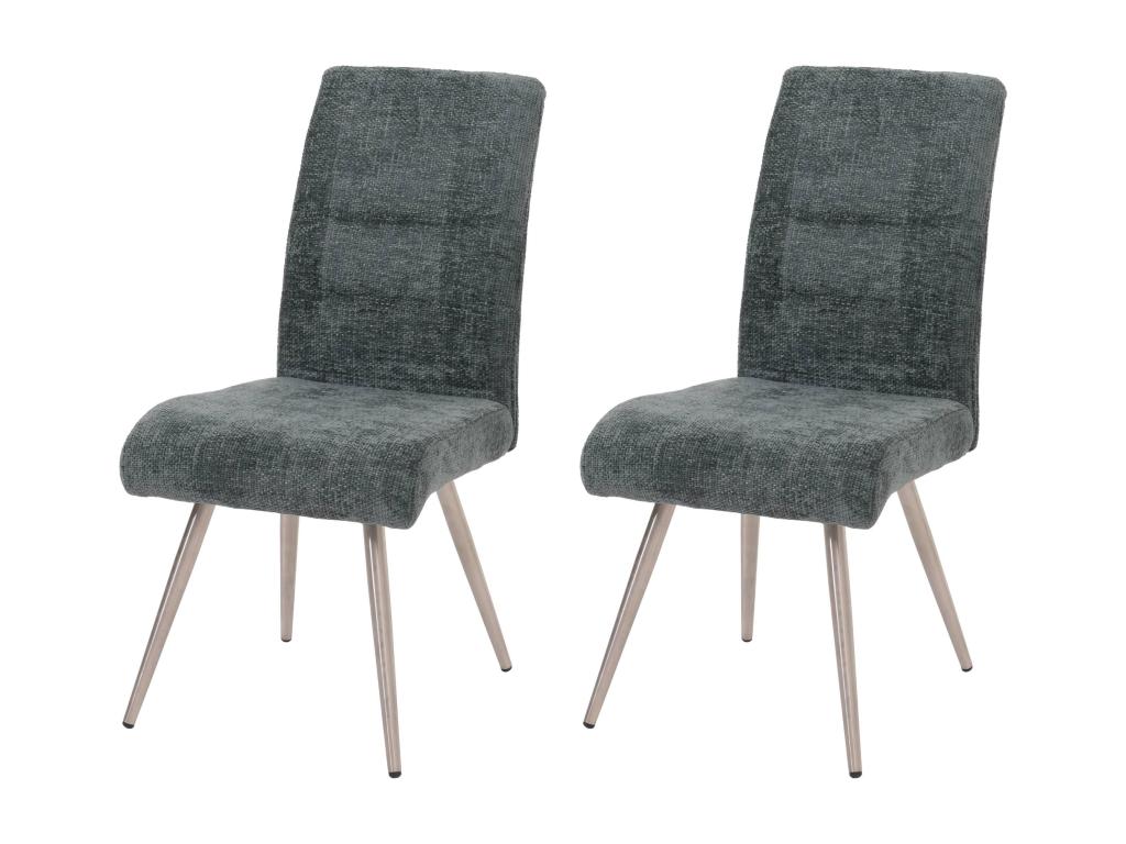 Set of 2 dining chairs in brushed stainless steel and blue-green chenille fabric 04 0007402 YOLA14919
