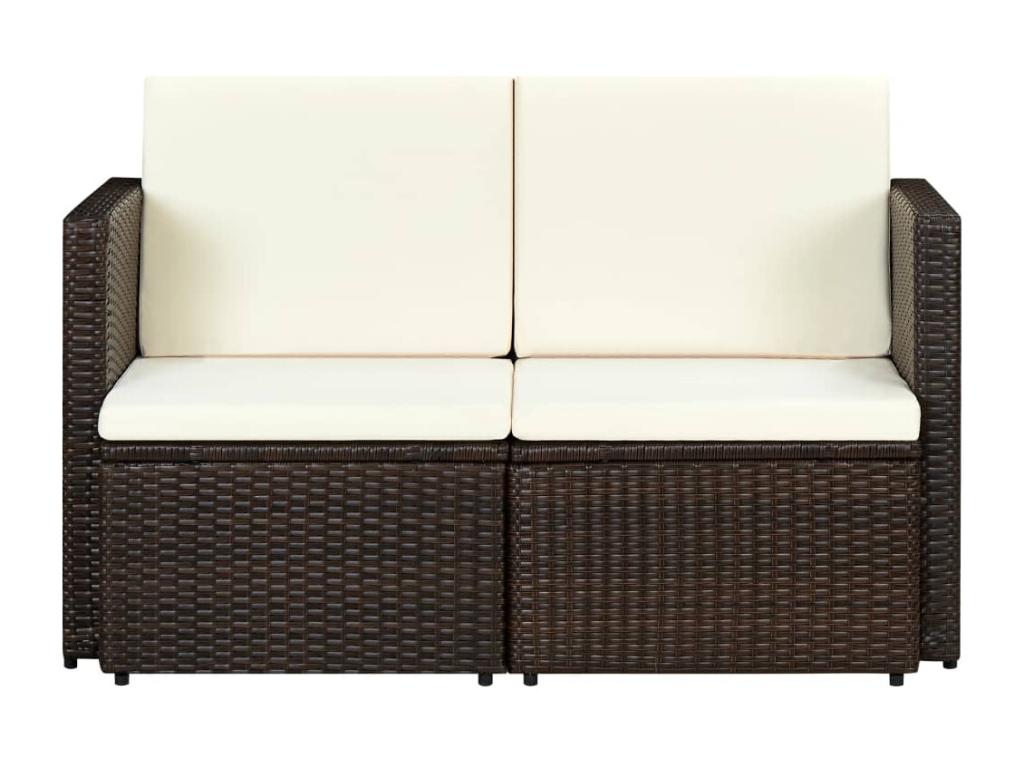 2-seater garden sofa with cushions, brown woven resin ALND51584