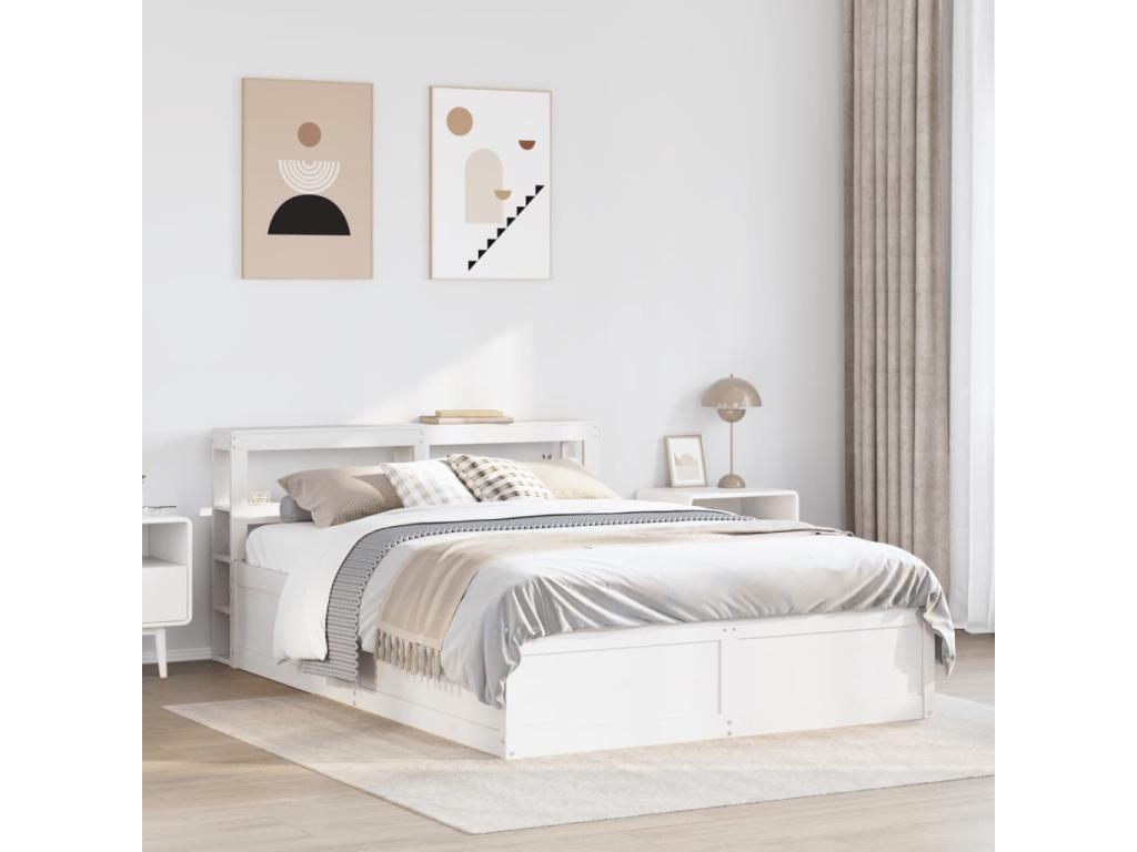 Bed frame with white headboard, 140x200 cm, solid pine wood, SBTC91224