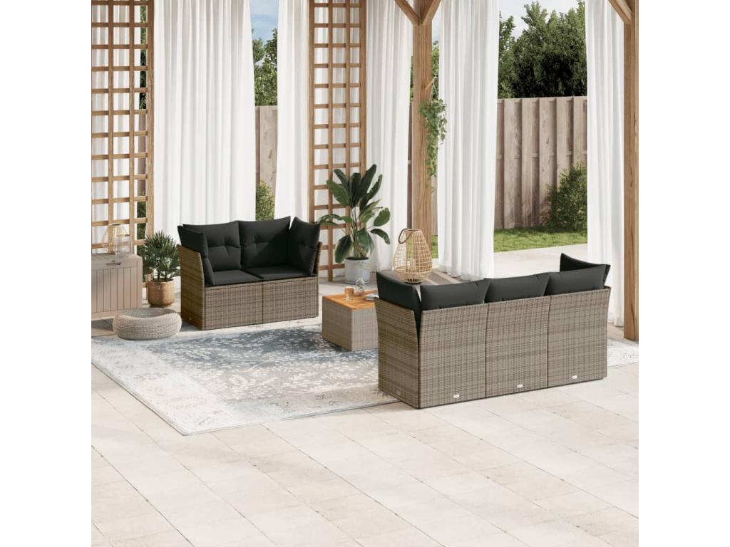 6-piece garden furniture set with grey resin wicker cushions JVYT11217