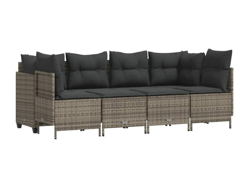 5-piece garden furniture set with grey resin wicker cushions QCTM76616